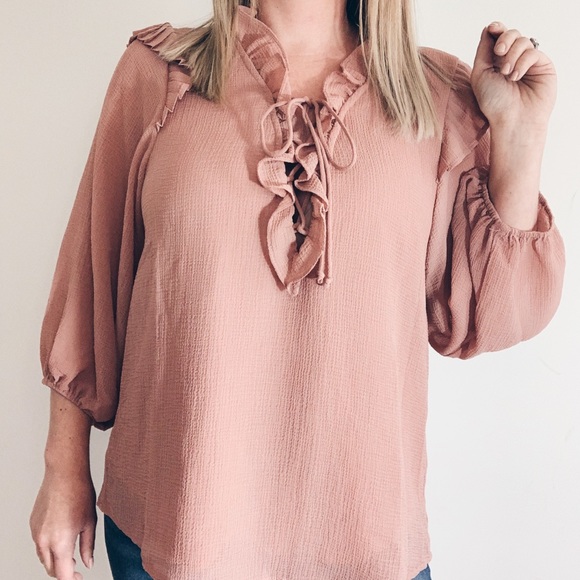 Dusty Rose Ruffle Top - Picture 2 of 4